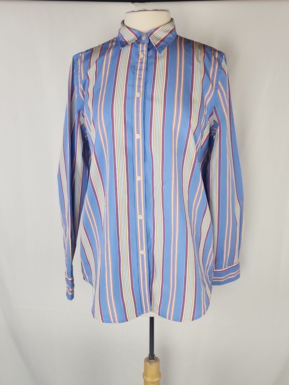 Lauren Ralph Lauren Striped Button Down Shirt Women 14 Blue Cotton Preppy Office